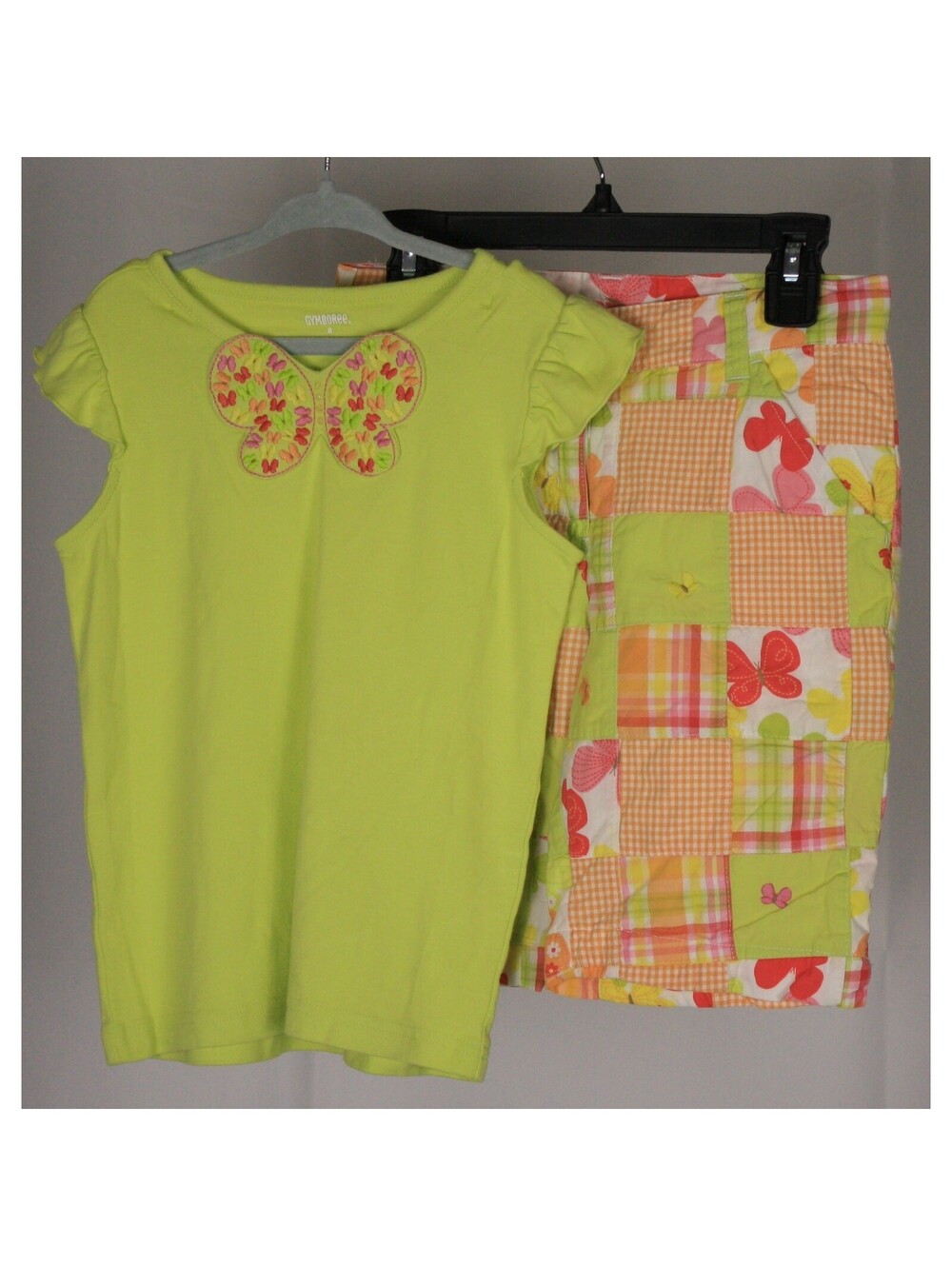 Gymboree Butterfly Patchwork Shorts Set Lime Girls Size 8
